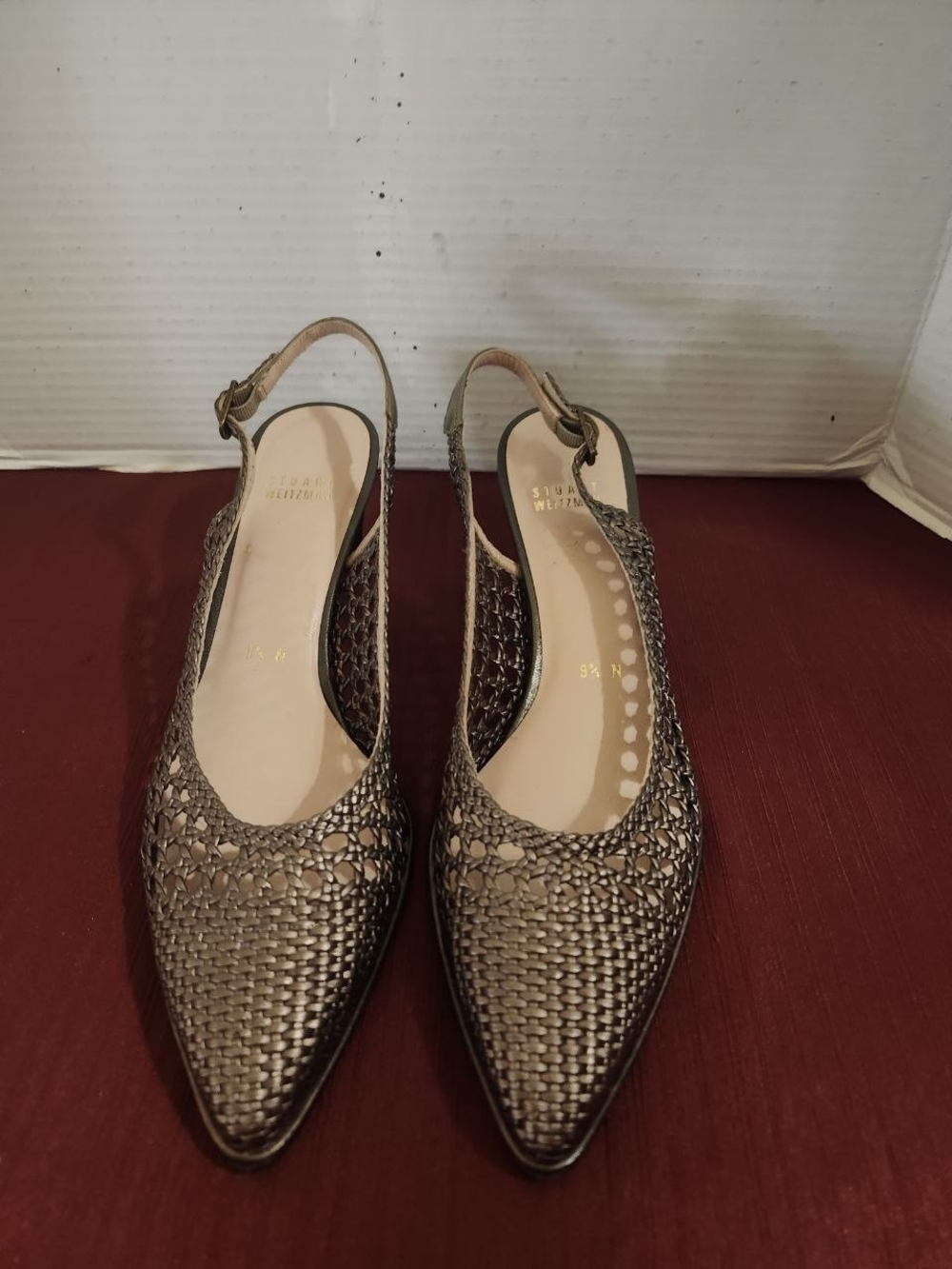 STUART WEITZMAN SANDALS HEEL Pointed-Toe Slingback Flats in Taupe Women's 9.5